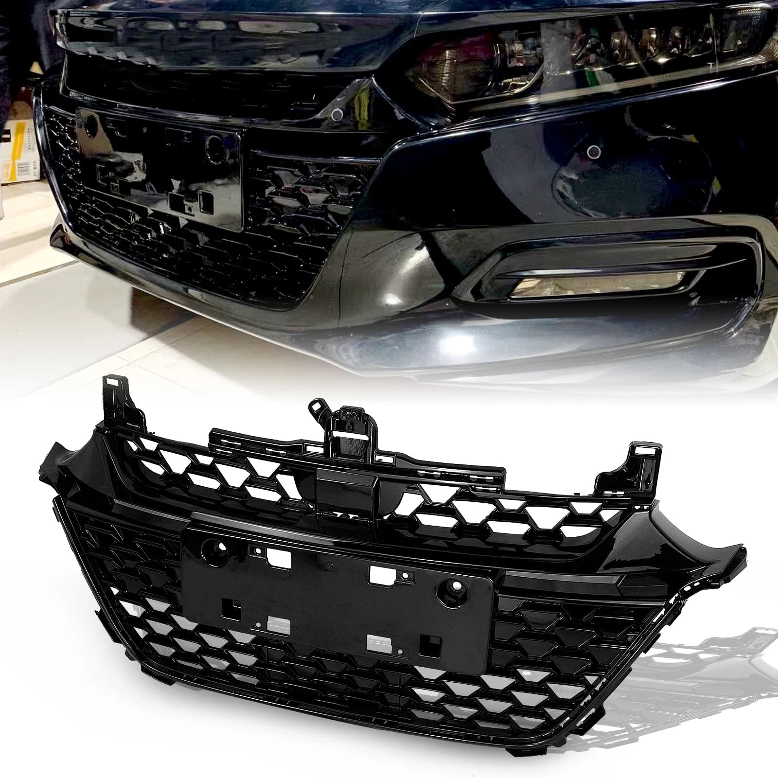 For Honda Accord 2018-2020 Front Grille Racing Grill Honeycomb Style Black Replacement Car Upper Bumper Hood Mesh Body Kit Grid