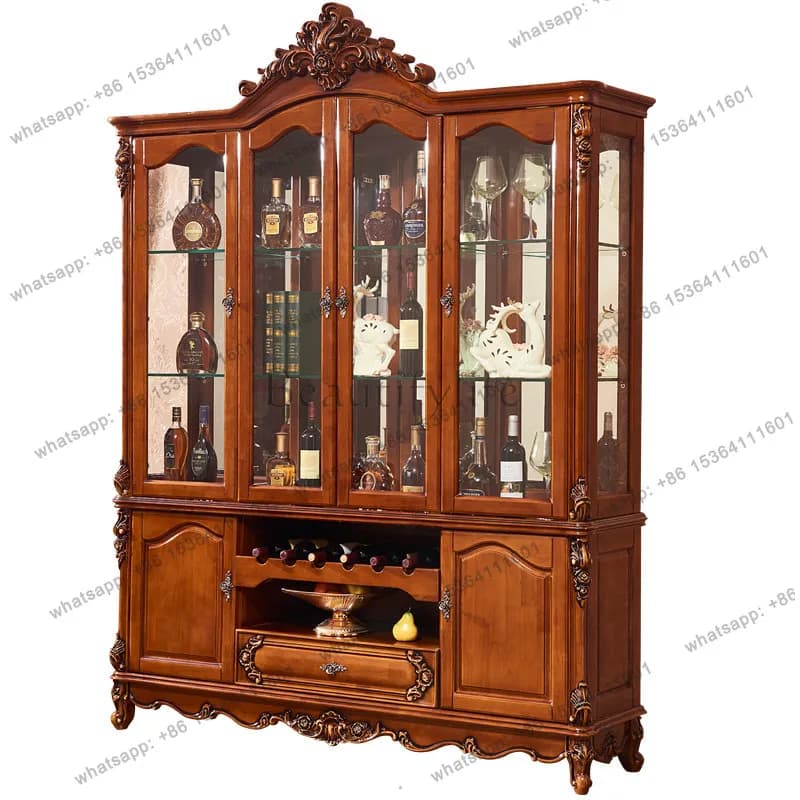 Prestige European-style solid wood wine cabinet glass oak carved decoration partition cabinet new style