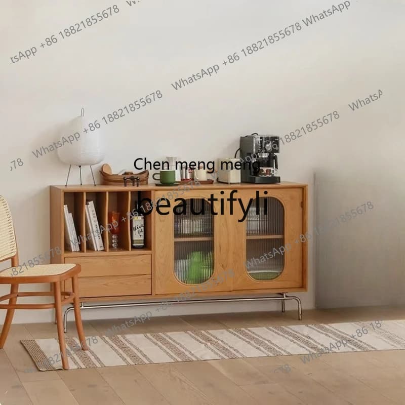 Solid wood dining side cabinet, simple living room entrance cabinet, light luxury storage, storage, medieval glass side cabinet