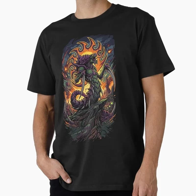 StarCraft Zerg Hydralisk Retro Game Graphic T‑Shirt Short Sleeve Print Tshirt Vintage Streetwear Casual Top Gamer Gift Tee S-6XL