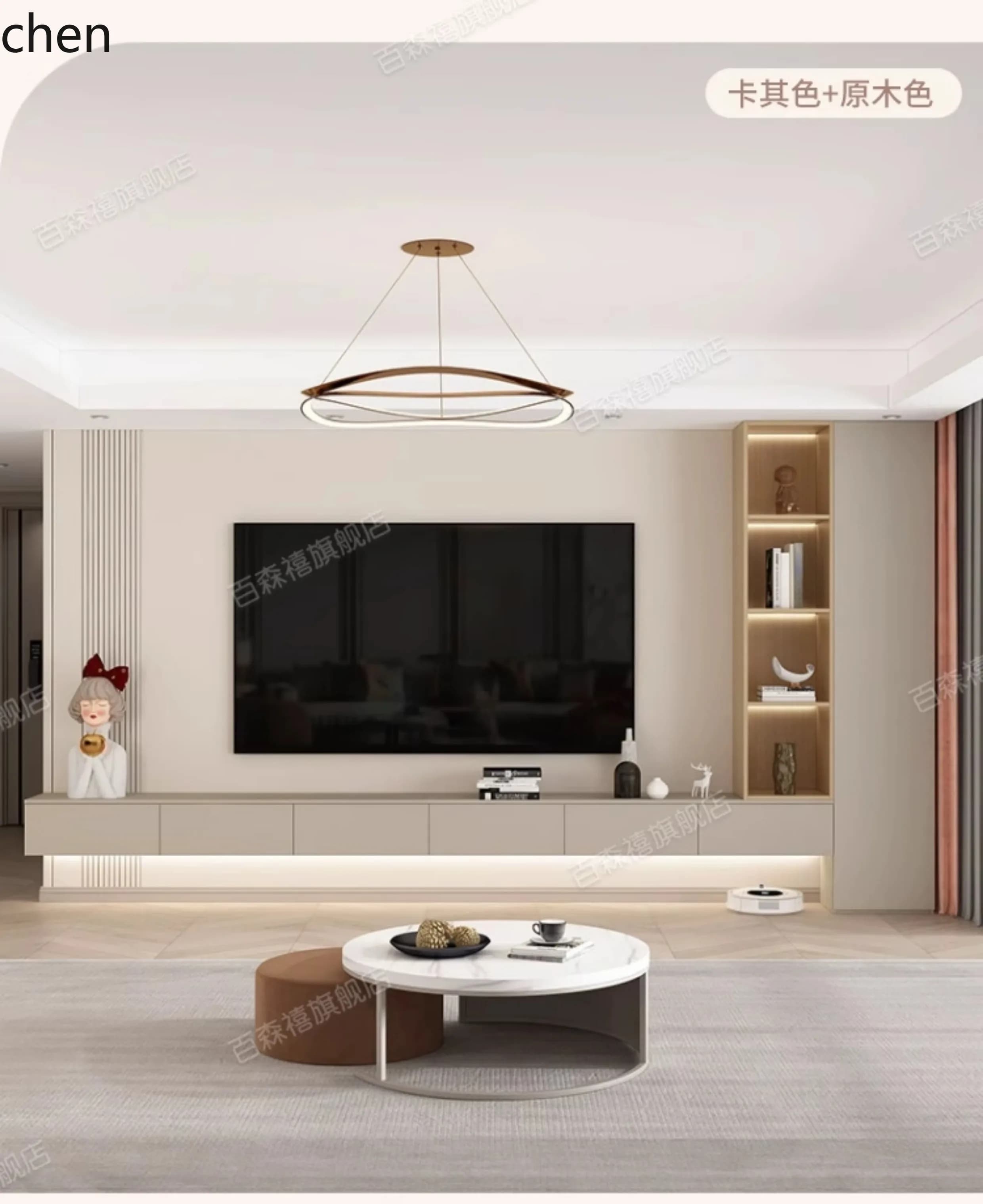 living room home storage locker integrated combination wall background wall solid wood wall mounted TV cabinet