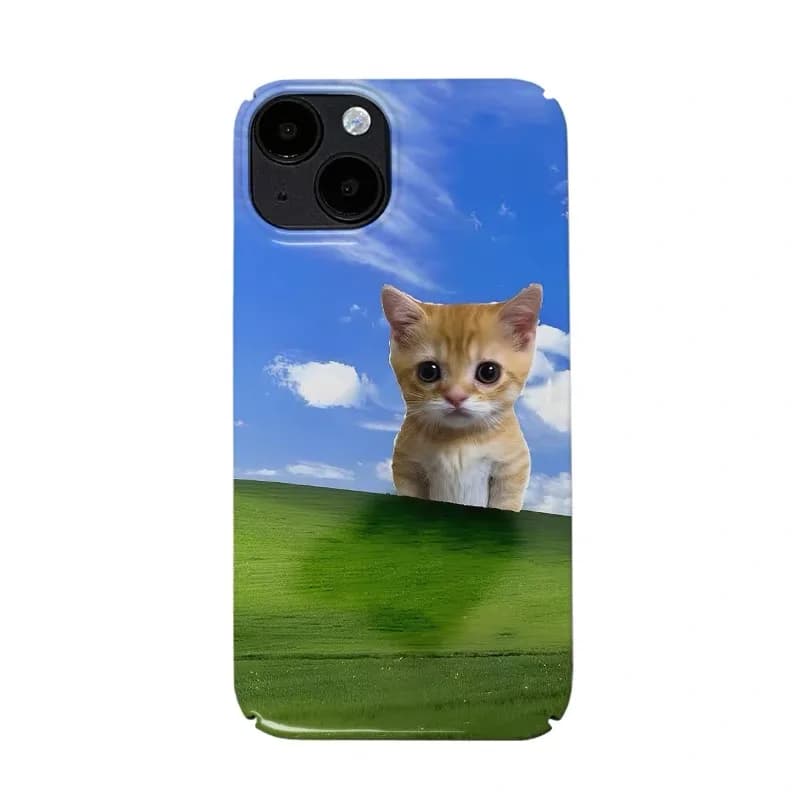Ins Blue Sky Grassland Cute Cat Case for IPHONE 17 16 ProMax 15 14 Plus 13 12 MINI 11 PRO 16Plus XR XS MAX Acrylic Phone Cover