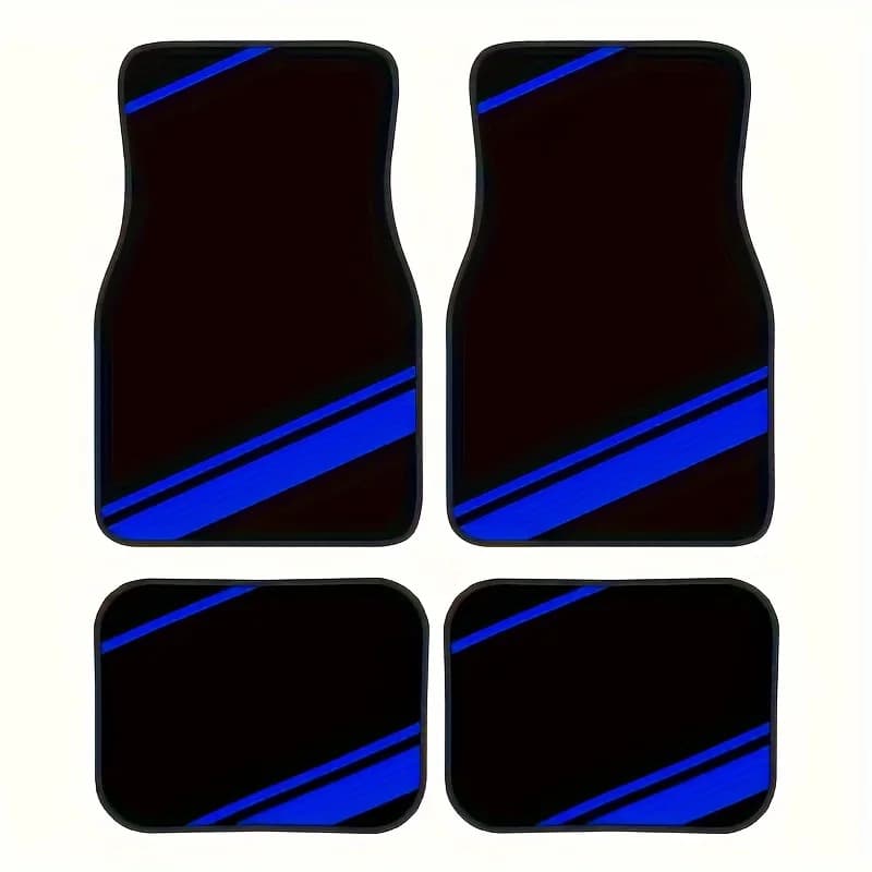 Blue Stripes 4pcs Car Floor Mats Set, Blue Stripes, Absorbent, Non-Slip, Washable Polyester - Ideal Gift for Men & Women