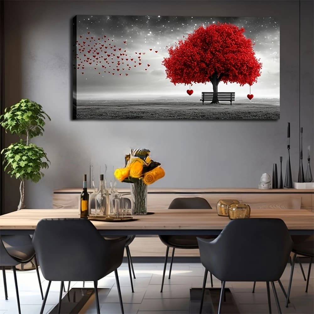 Stunning Red Tree Landscape Style Art Poster Perfect for Living Room, Bedroom, Office Decoration Minimalist/classic Style