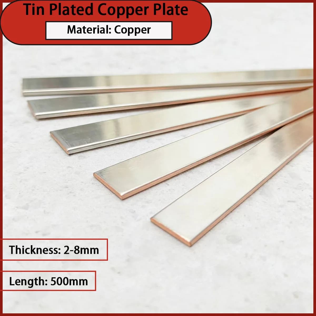 2-8mm Thick Tin Plated Copper Plate Is Used for Electrical Wiring, Switch Accessories, PCB Connections, New Energy Terminals, Et