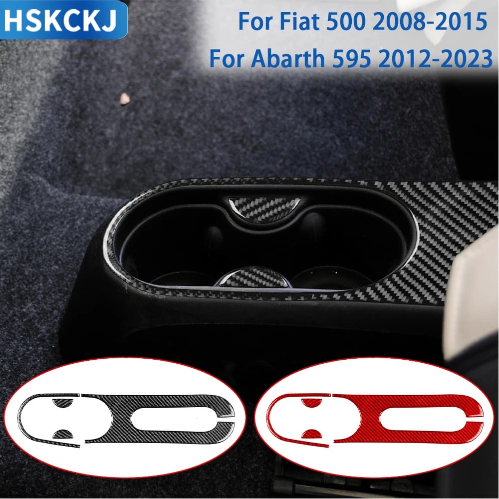 Suitable for Fiat 500 2008-2015 Abarth 595 2012-2023 Accessories Real Soft Carbon Fiber Interior Cup Holder Panel Trim Sticker