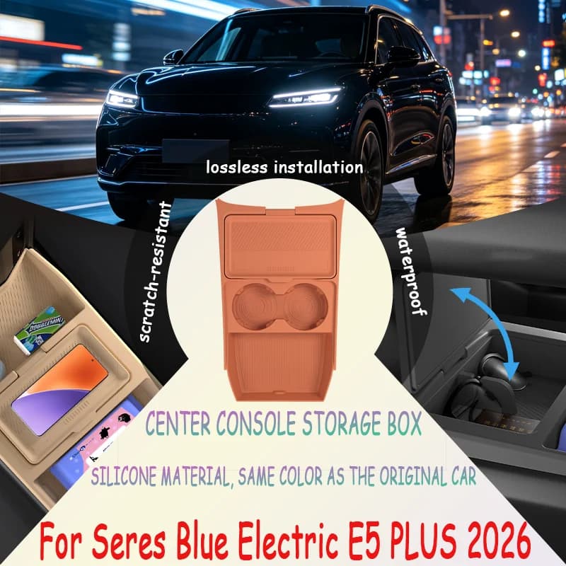 For Seres Blue Electric E5 PLUS 2026 Center Console Lower Storage Box, Drop-in Organizer Tray, Interior Accessory