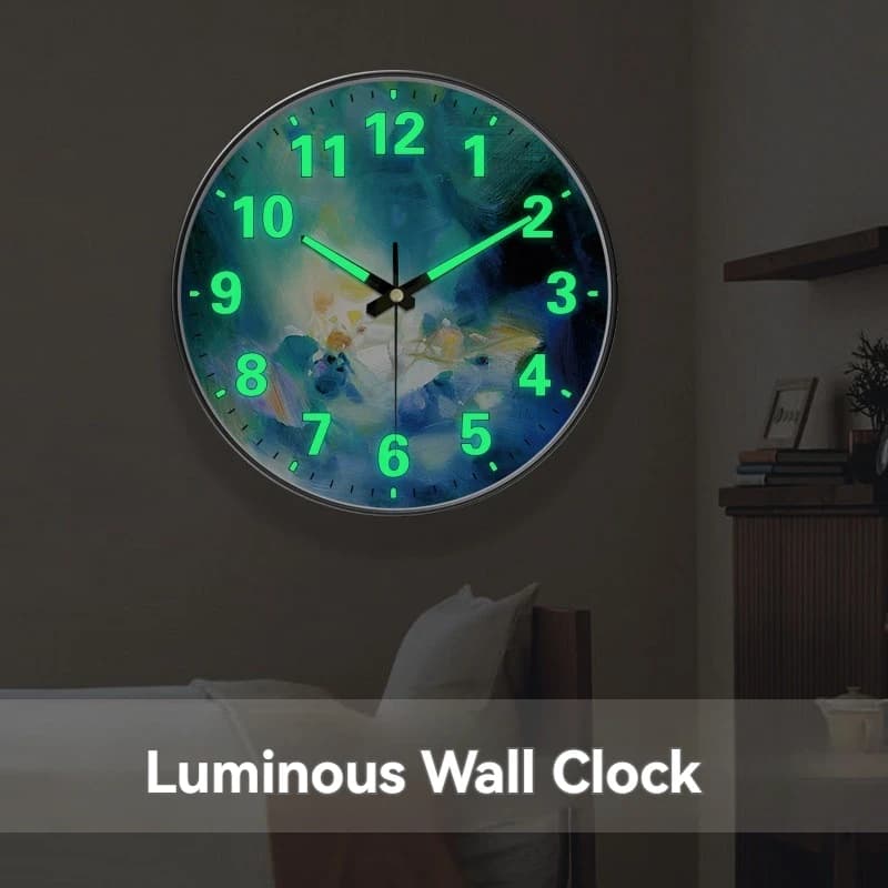Abstract Blue Luminous Wall Clock Art Oil Painting Design Modern Aesthetic Artistic Clock Living Room Bedroom Office Home Decor