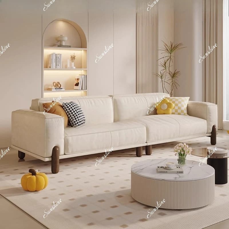 Cream-style anti-cat scratch fabric living room in-line minimalist tofu block sofa