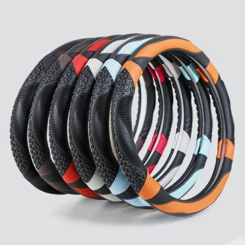 PU Leather Car Steering Wheel Cover 38cm Universal Steering Wheel Covers Car Accessories Interior Non Slip Handle Cover O/D Type