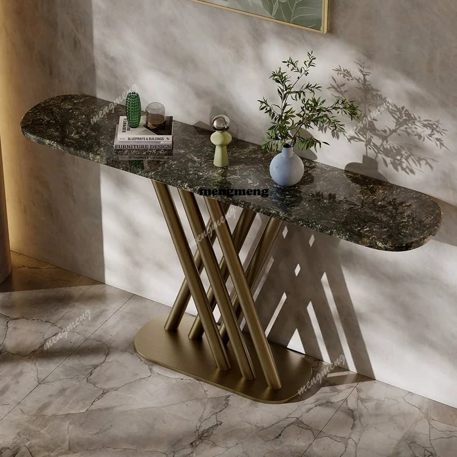 Modern simple light luxury entrance table platinum diamond natural marble end view table villa corridor against the wall