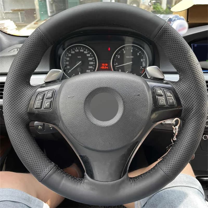 Alcantara Steering Wheel Cover Wrap Genuine Leather Black Thread Car Accessoires Specifically For E92 E93 E87 E82 E88 X1 E84 M3