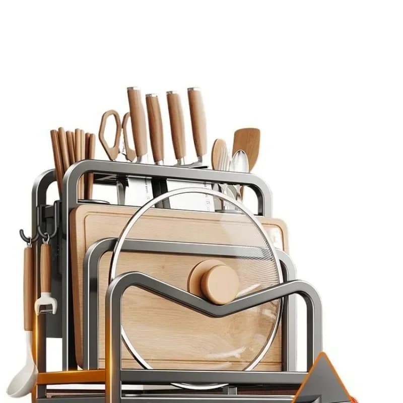 Stainless steel kitchen knife holder, multi-functional countertop, knife and chopstick cage, integrated storage rack