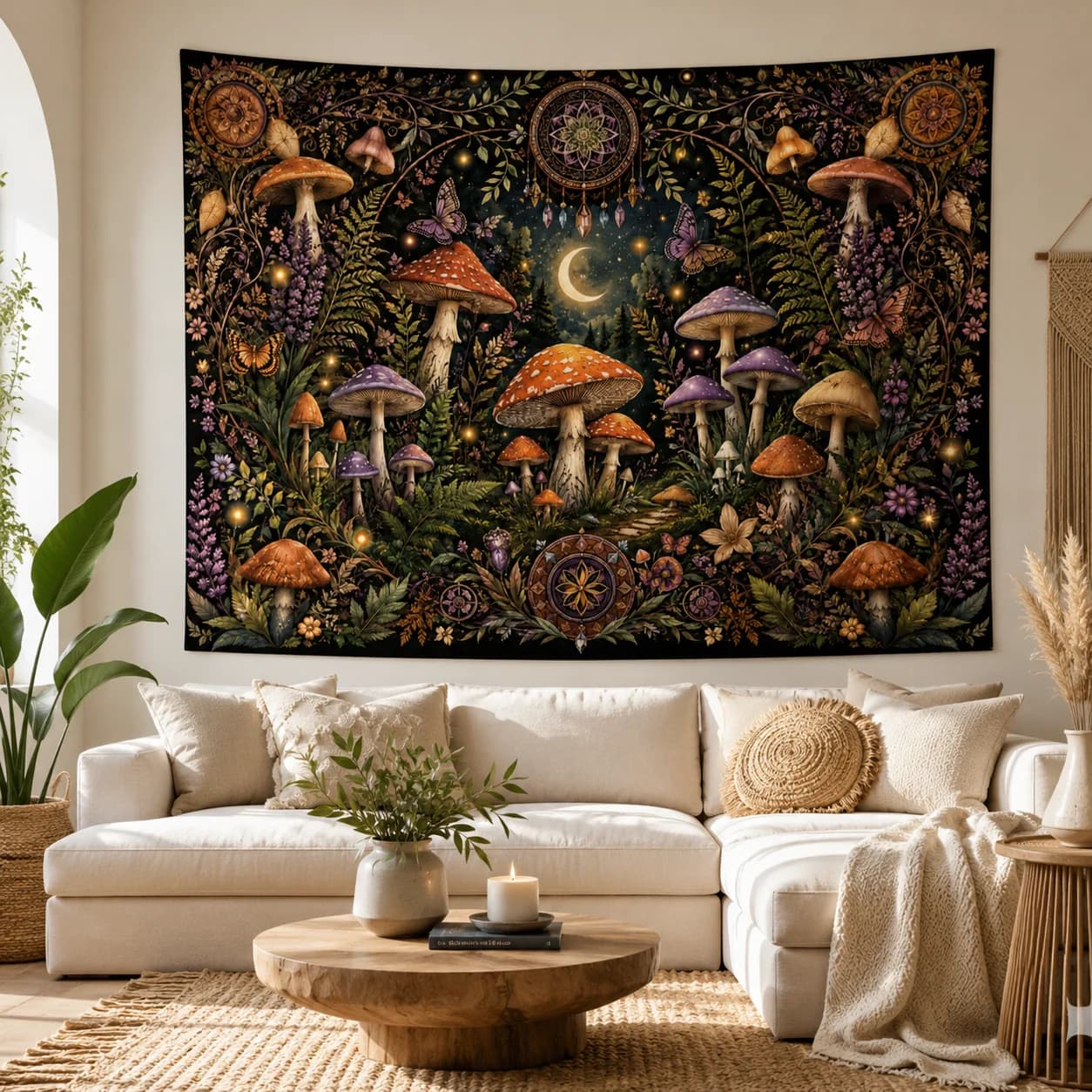 Goth Mushroom Tapestry Witchy Moon Wall Hanging Boho Room Decor Mystic Vintage Fabric Tapestries