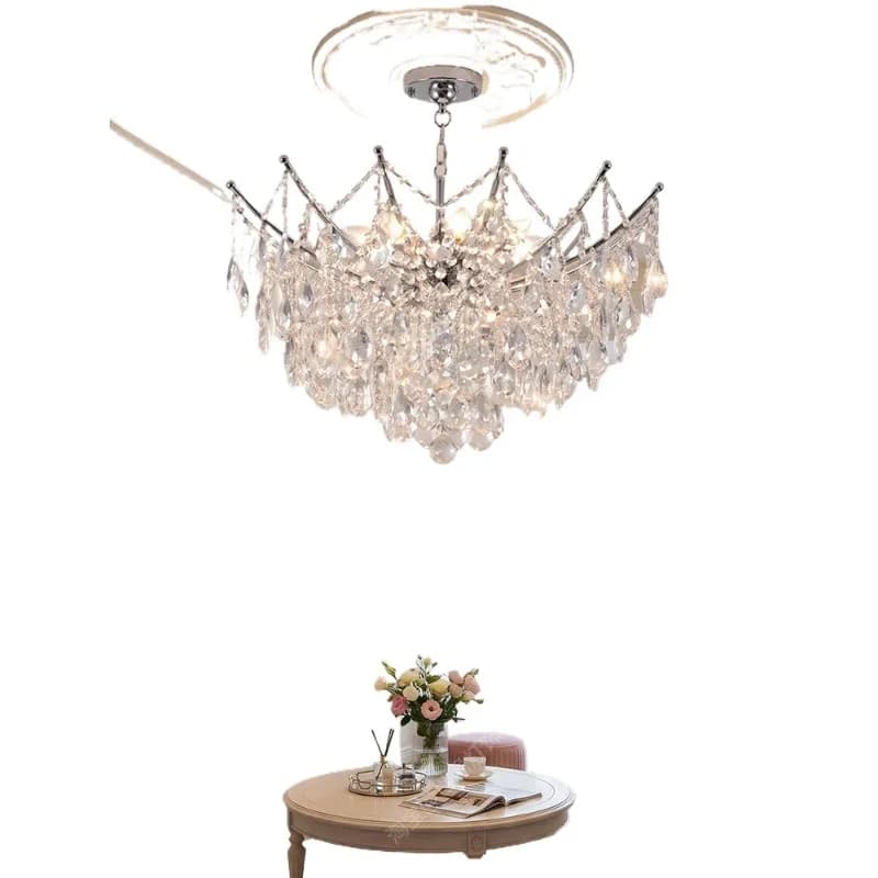 French living room ceiling light, simple atmosphere, light luxury, high-end crystal hall main light