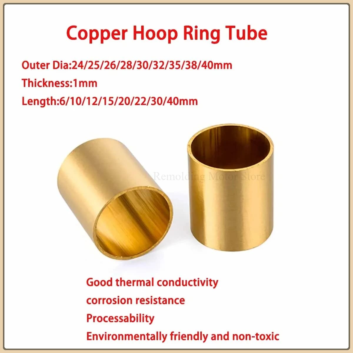Brass Copper Sleeve Copper Hoop Ring Tube Handle Staff Copper Tube Out Diameter 24/25/26~40mm Thickness 1mm