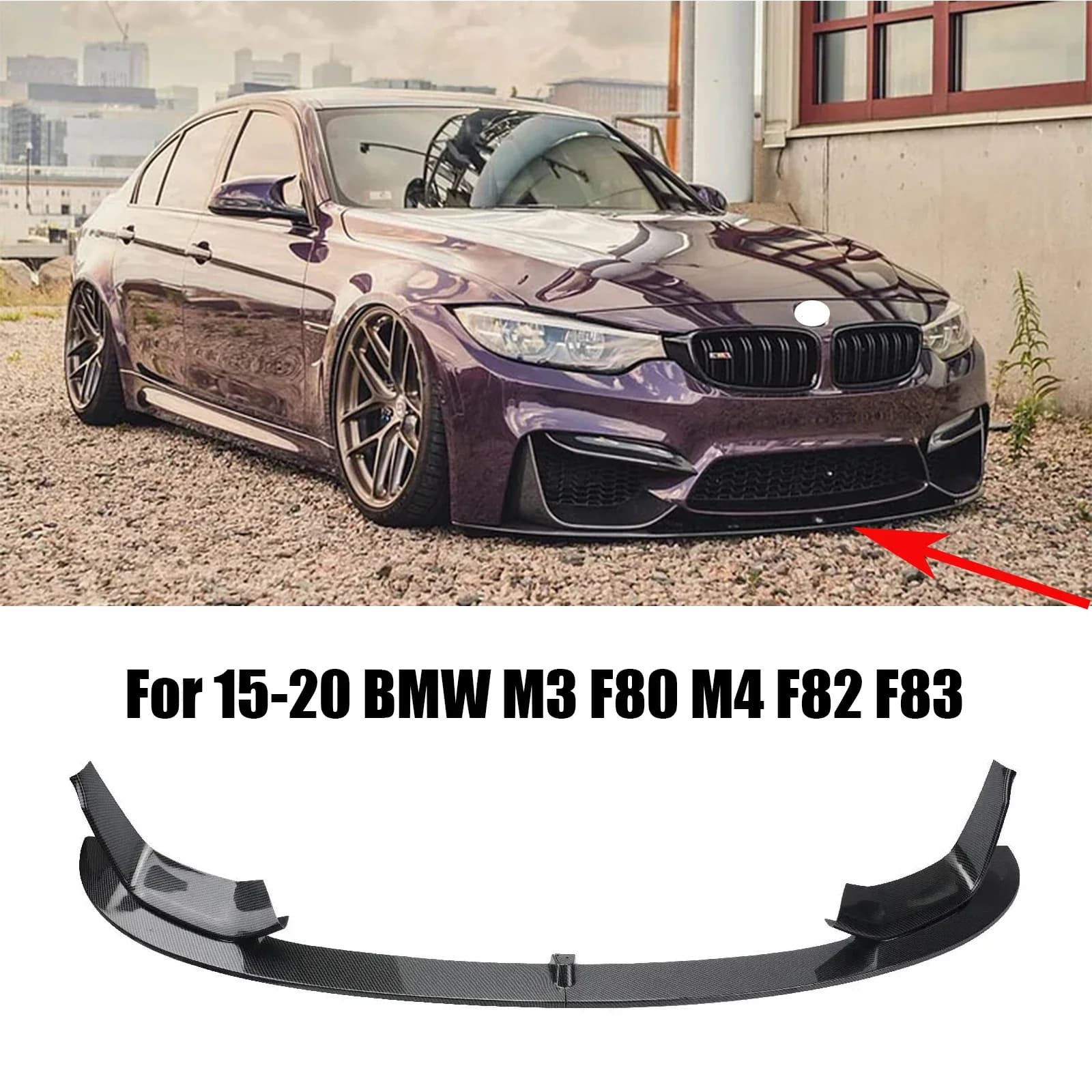 For BMW M3 F80 M4 F82 F83 2015-2020 Car Front Bumper Lip Splitter+Side Splitter Corner MP Style Carbon Fiber Glossy Black 4 PCS