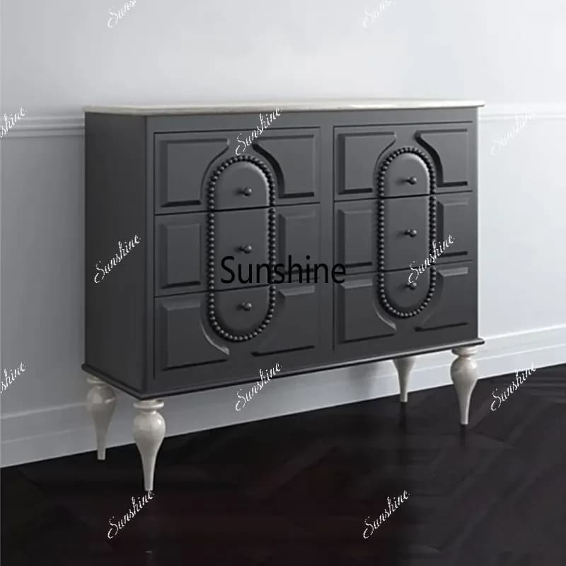 French retro solid wood porch cabinet modern living room black old carved storage cabinet