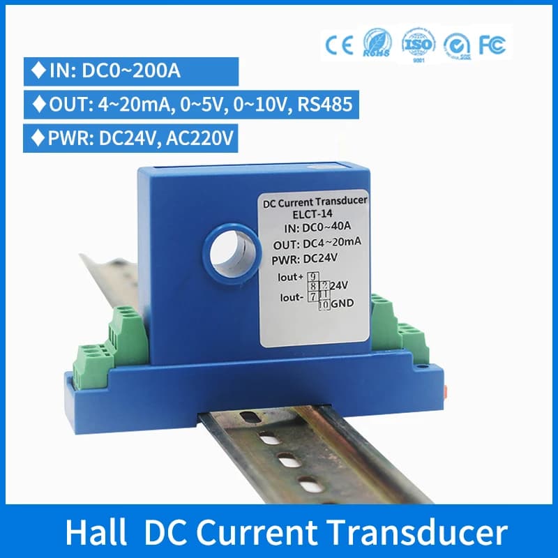 35mm DIN rail Closed Loop Current Source Transmitter 4-20mA 0-5V 0-10V RS485 output Hall Effect DC Current Sensor Transducer