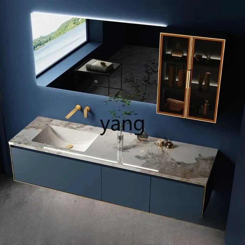 LH，  rock slab seamless ceramic integrated bathroom cabinet combination hand wash basin