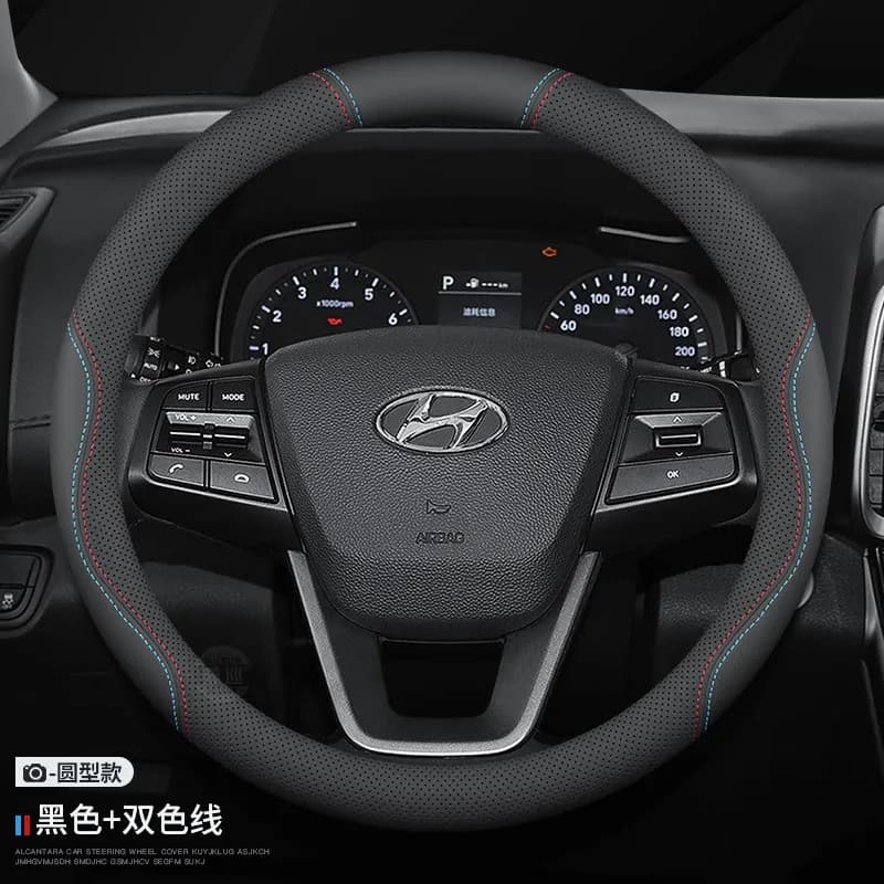 For Hyundai ix35 ix25 i10 i30 i40 Kona Creta Grandeur Santafe Tucson Palisade 37-38cm Leather Anti-slip Car Steering Wheel Cover