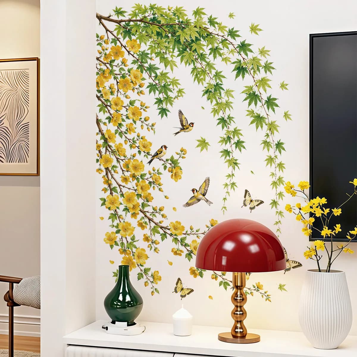 Fresh Green Plants Wall Decals Self‑Adhesive Sofa Background Wall Sticker for Living Room Bedroom Bedside Home Art Decor
