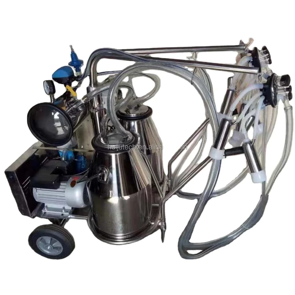 304 Stainless Steel Food Grade Double Barrel Vacuum Pump Milking Machine for Cattle Sheep Goats-High Productivity Core Motor
