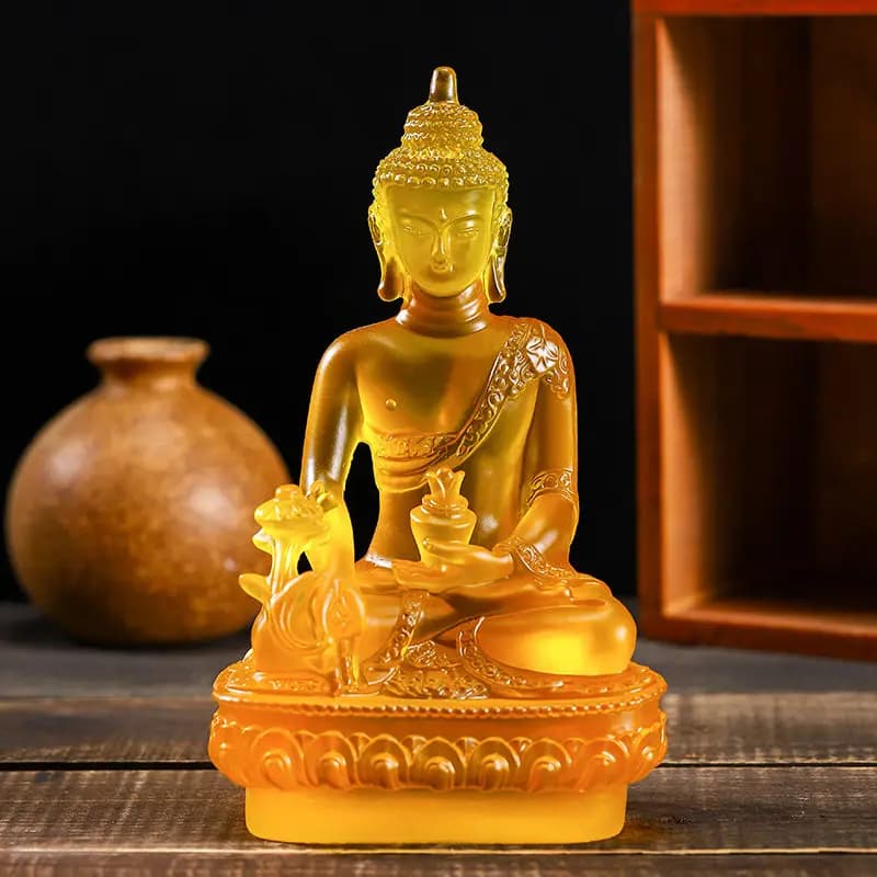 Cz glazed medicine buddha ornament, tathagata buddha statue  style handicraft, home decoration, living room display piece