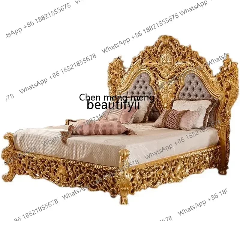 ss 8350  European-Style Wood Carved Master Bedroom Bed Luxury High-End Bed Villa Furniture
