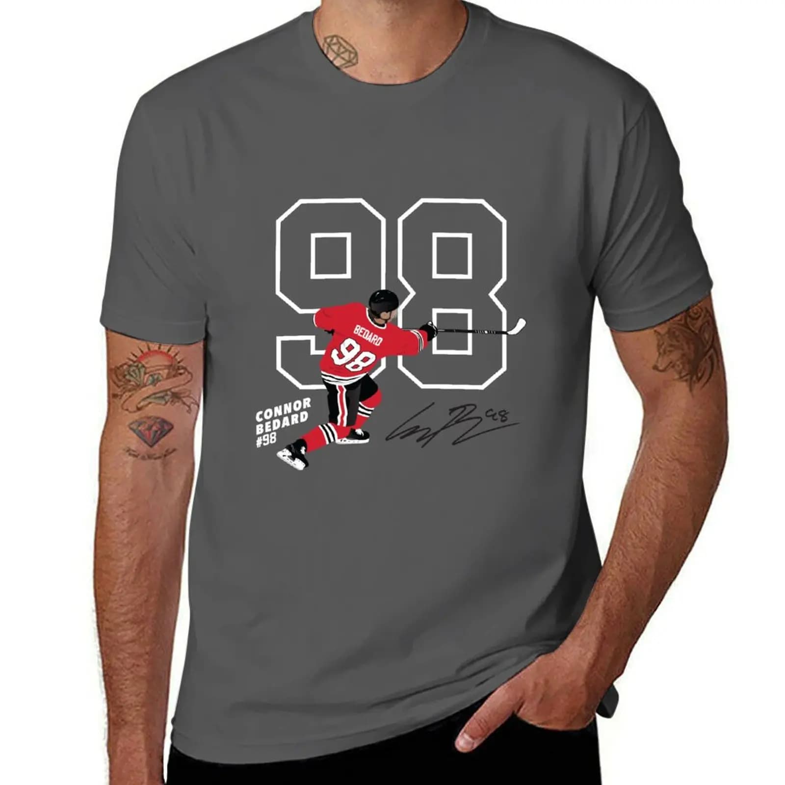 Connor Bedard Blackhawks #98 Signature Art T-Shirt aesthetic clothes T-shirts man t shirts for men graphic