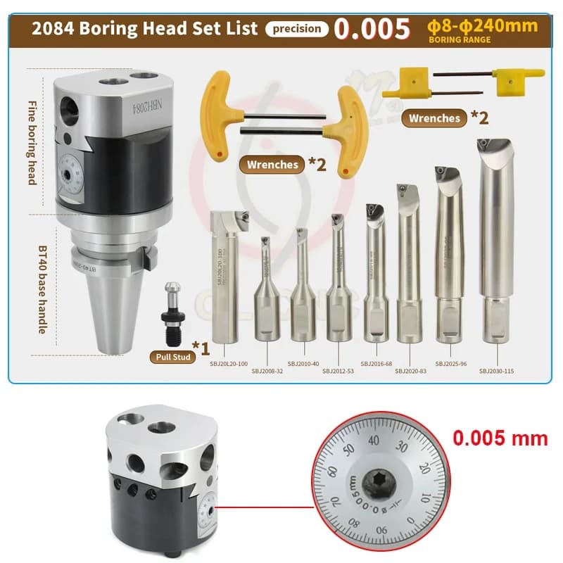 8pcs BT40 CNC Boring Head Set Precision Adjustable 0.005mm for CNC Boring Machine Tooling Accessories