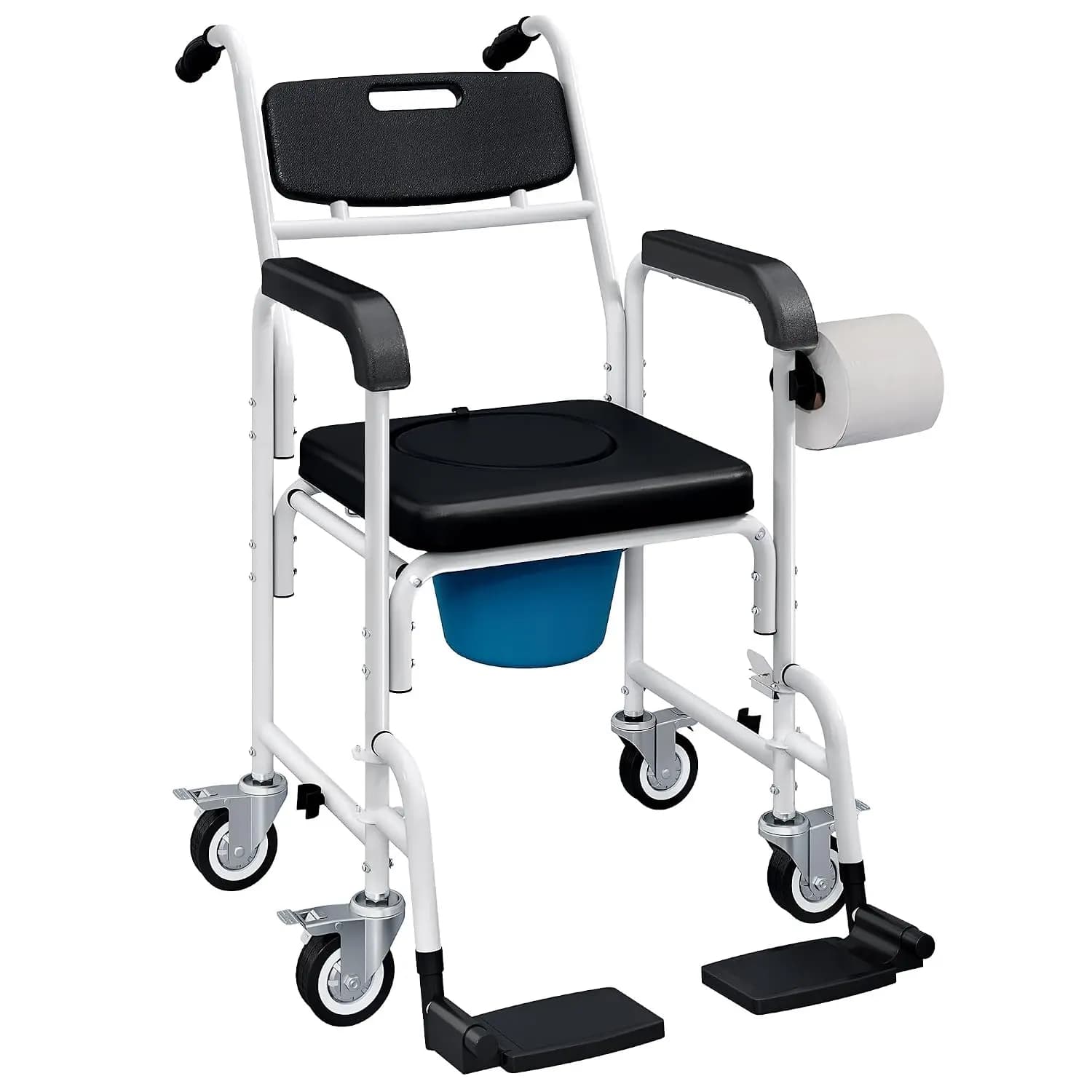Shower Chair with Wheels 4 in 1 for Seniors Adults Injured Black