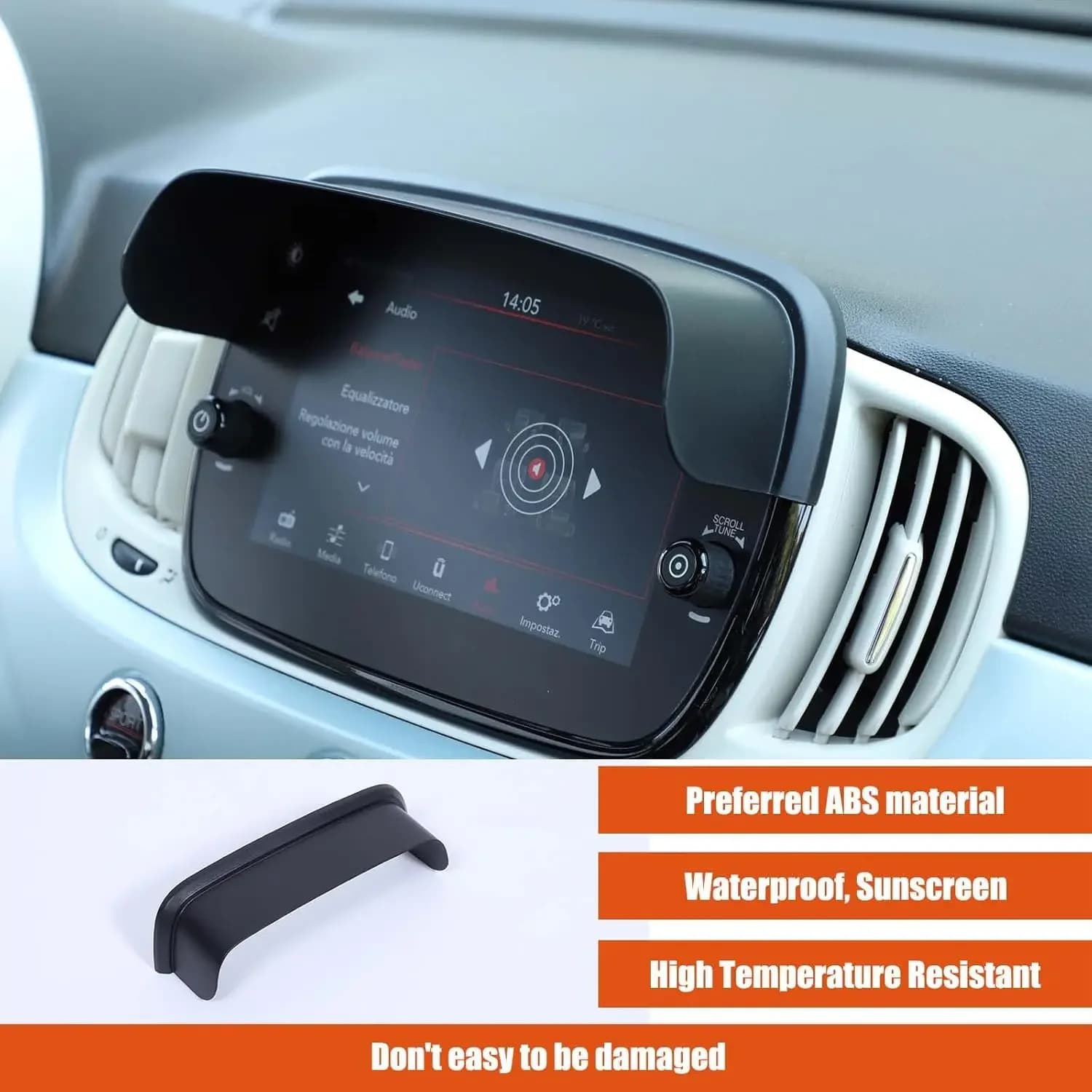 1PCS ABS Car Navigation Screen Display Anti Glare Cover For Fiat 500 2016-2025 Navigation Sunvisor Trim Protection Accessories