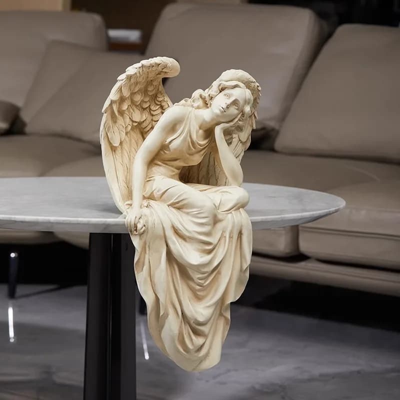 Retro Sitting Angel Girl Resin Ornament Home Living Room Balcony Desktop Terrace Entrance Decoration Statues for Decoration