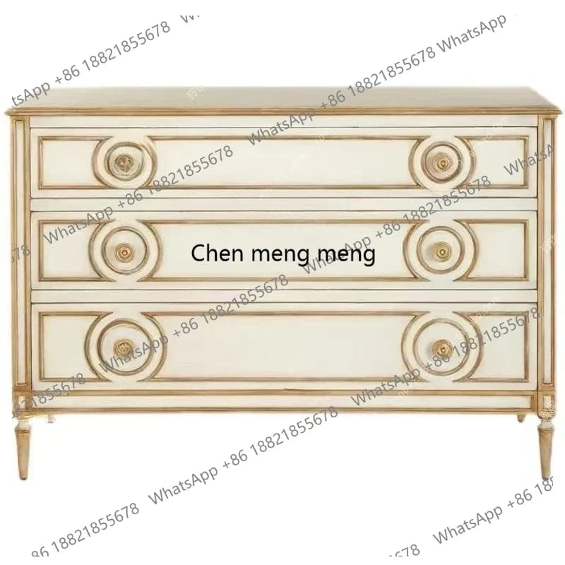 retro solid wood ivory white gold-painted living room three-bucket cabinet simple bedroom storage cabinet entrance cabinet