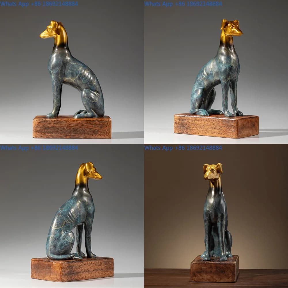 Colorful Copper Greyhound Figurine Zodiac Dog Sculpture Decorative Art Craft Ornament