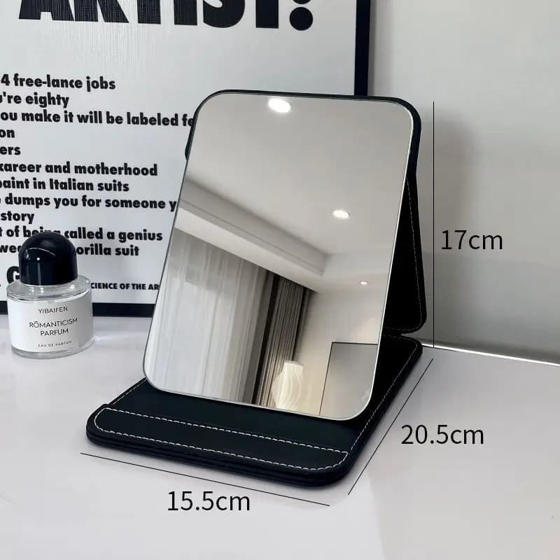 Leather Foldable Mirror Makeup Mirror Desktop Thickened HD Fashionable Simple Decorative Dormitory Home Portable Dressing Tool