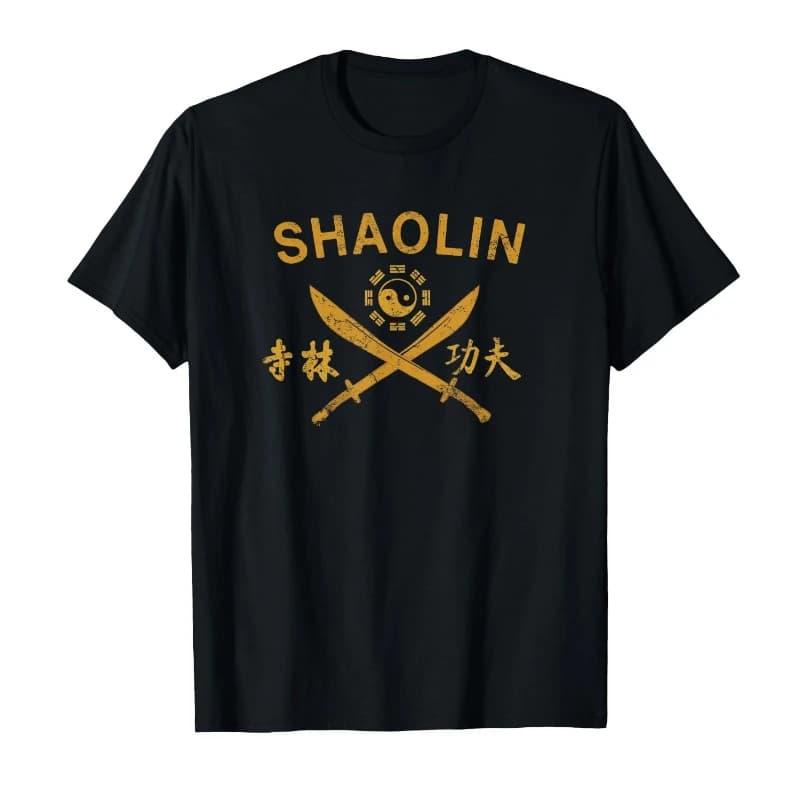 Men’s Shaolin Kung Fu Martial Arts T-shirt Black Best-selling Trendy Casual Comfortable Round-neck Printed Modal T-shirt