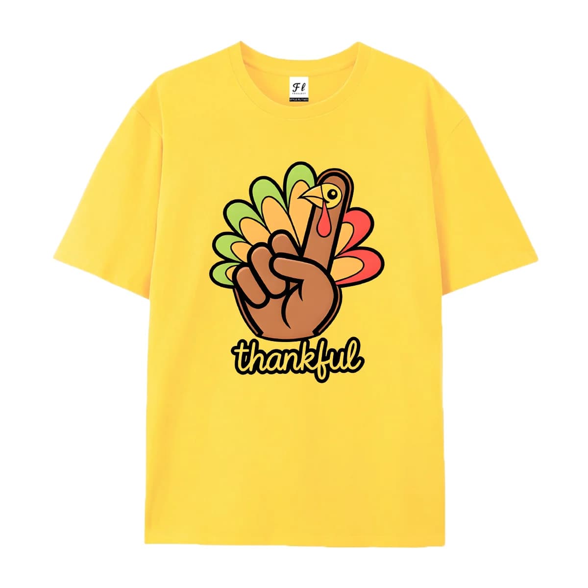 Unisex Short Sleeve T Shirt Thankful Hand Turkey Cartoon Print Casual Cotton Tees For Men Women Thanksgiving Holiday Daily Party