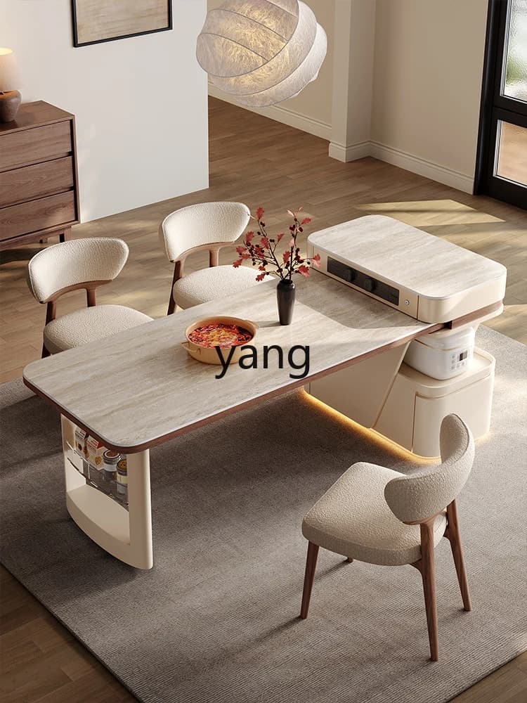 LMM island dining table integrated retractable household small apartment simple rock slab middle guide platform