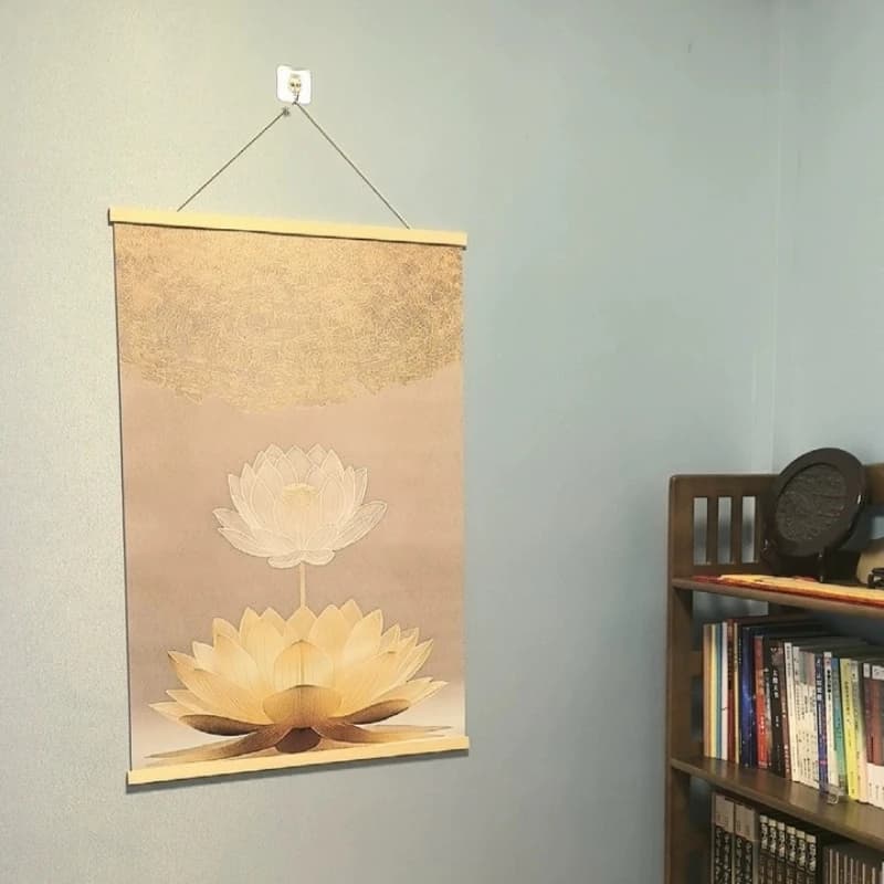 Aesthetic Room Decor Minimalist Lotus Flower Wall Scroll – Japanese Wabi-sabi Style Art for Bedroom, Office & Meditation Space