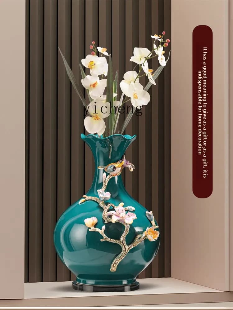 L7-8 ceramic peony vase ornament living room flower arrangement enamel color handicraft high-end decoration