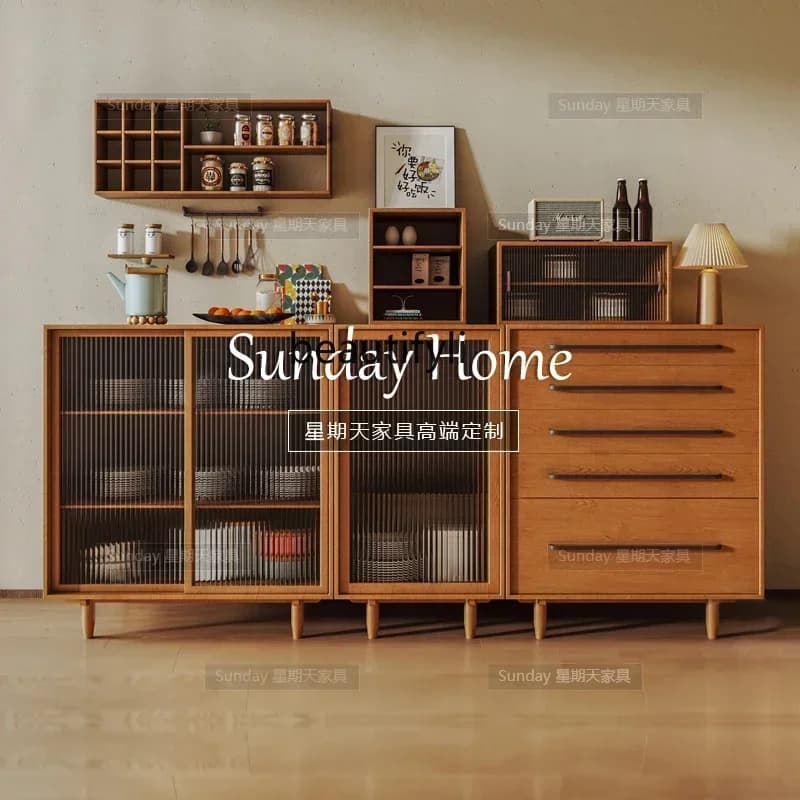 SS ss7486 Log wind multi-functional locker large capacity drawer chest with glass locker