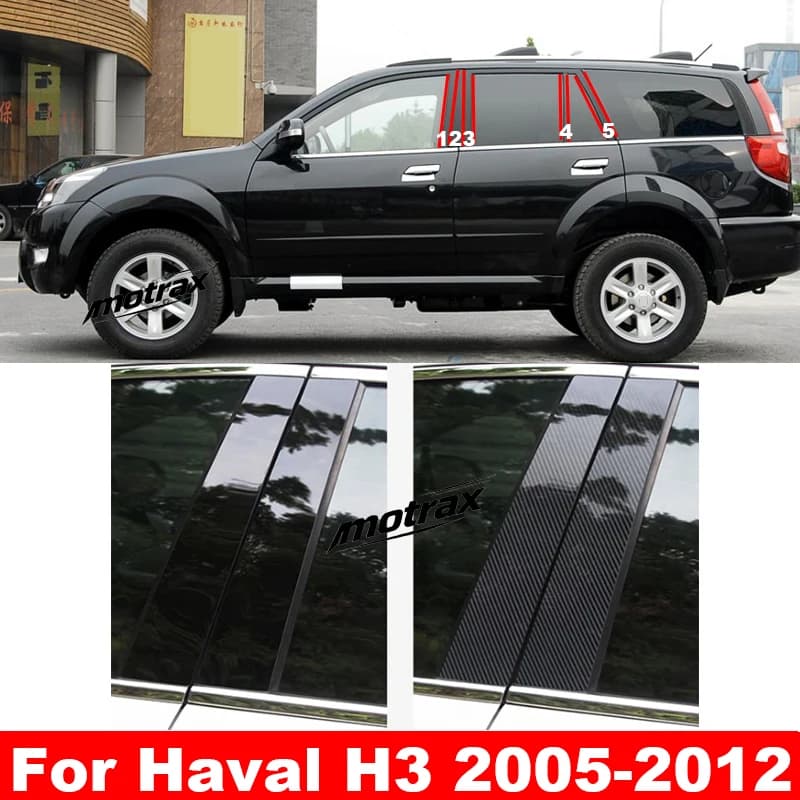 For Great Wall Haval H3 2005-2012 Glossy Black Car Door Central Window Column BC Strip PC Pillar Car Decoration Accessories