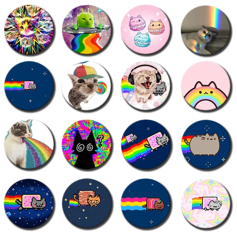 Cute Funny Rainbow Alien Cat Button Pins Backpack Clothing Decor Brooch Cartoon Science Fiction Badge Jewelry Gifts for Kids