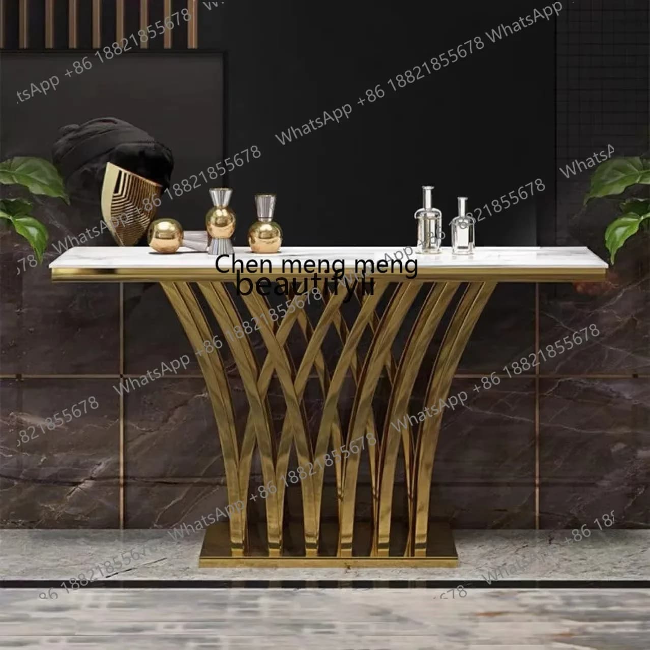 M178 Nordic light luxury stainless steel marble entrance table corridor creative entrance table against the wall