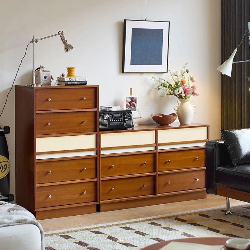 Medieval solid wood combination six-bucket cabinet, living room floor-to-wall low cabinet, locker, retro storage cabinet