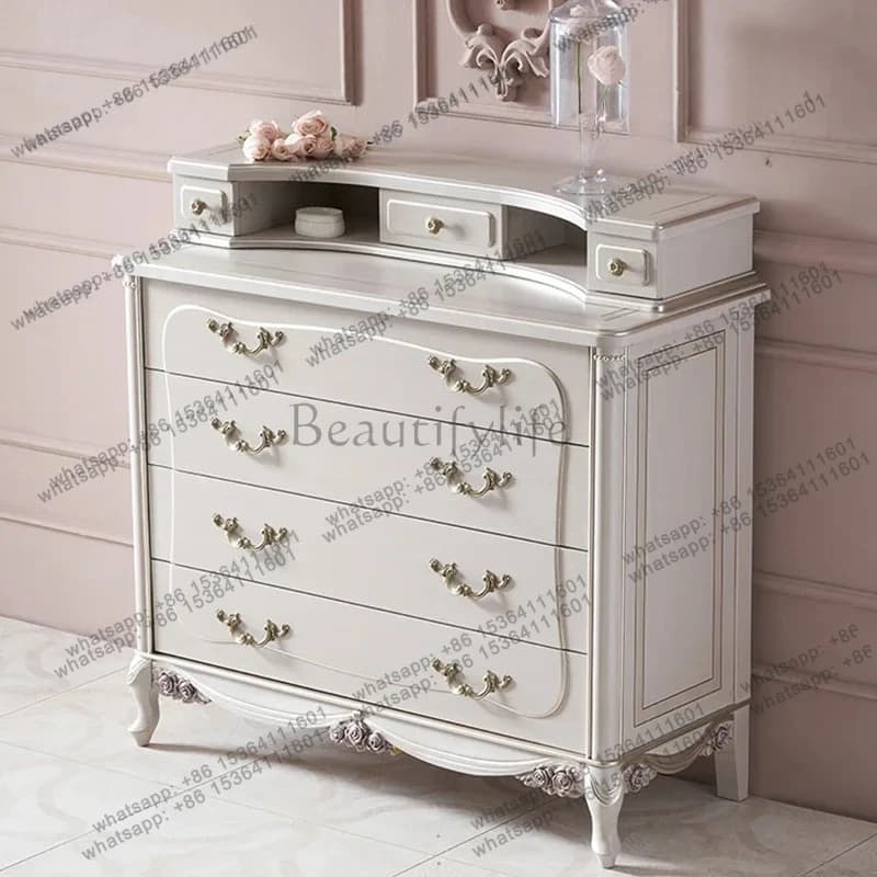 yj21 American light luxury solid wood chest modern simple bedroom chest of drawers French retro carved
