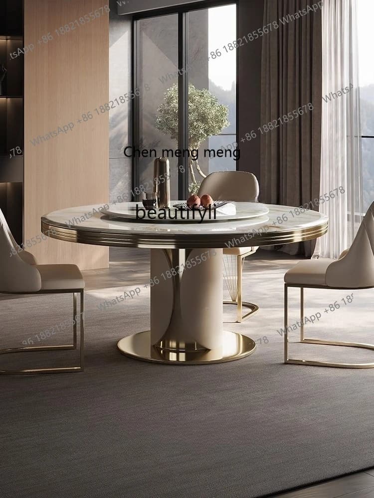 X  Modern round with turntable high-end villa home dining table marble dining table and chairs