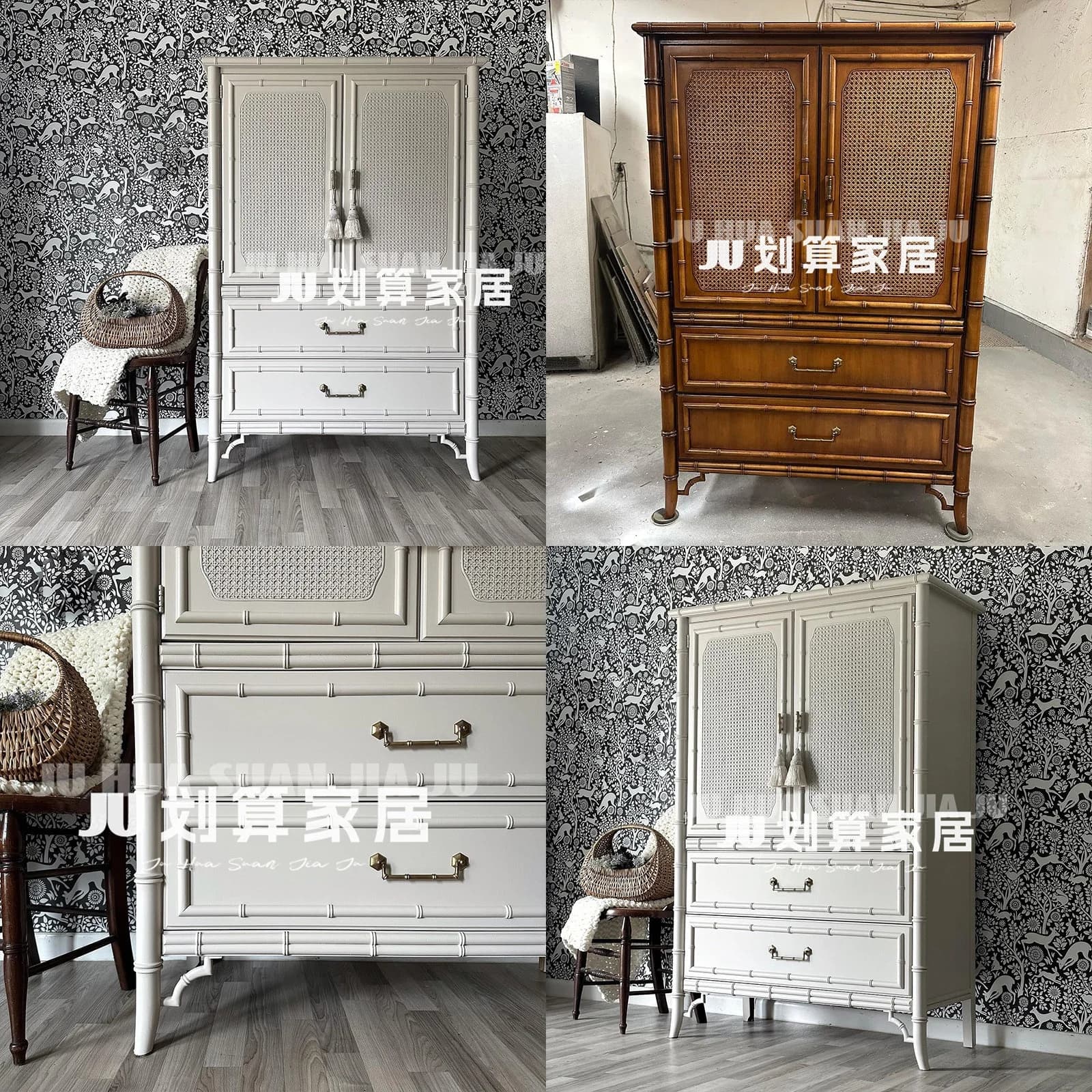Vintage Cream White Solid Wood Wardrobe for Bedroom French Style Sideboard Storage Cabinet Space Saving
